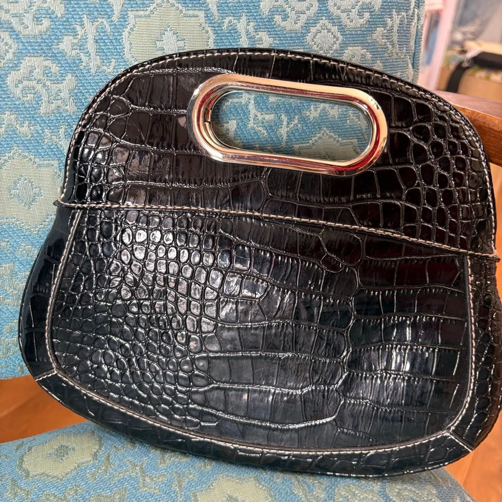 Nine West Black SilverCroc Embossed Clutch One Size